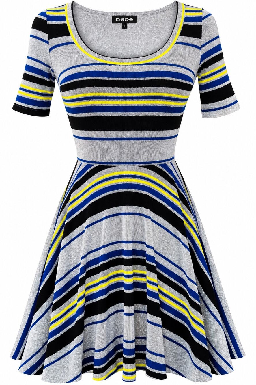 Bebe Striped Fit & Flare Knit Dress